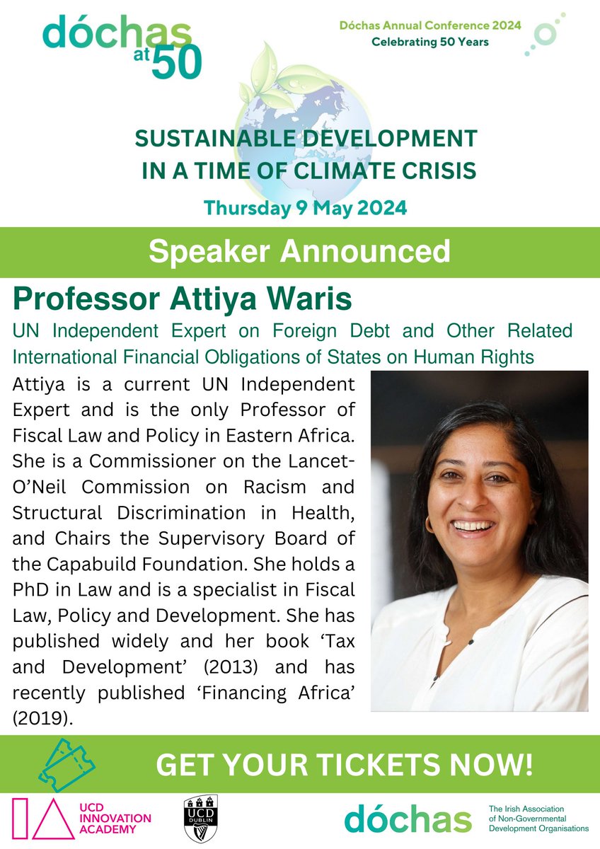 Introducing one of our esteemed conference speakers Attiya Waris @AttiyaWaris! Secure your spot today to hear Attiya speak and to join the conversation. Tickets are selling fast so get yours now! #Dóchasat50 #SustainableDevelopment dochas.ie/dochas-confere…