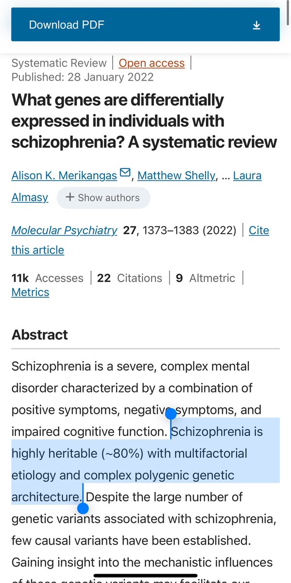 @AnnRiordan6 @ChrisPalmerMD @GeorgiaEdeMD @ShebaniMD @Metabolic_Mind Well aware of it.

Ran a CLIA lab sequencing mitochondrial disease patients for 5 years.

80% of schizo is believed to be genetic.

nature.com/articles/s4138…