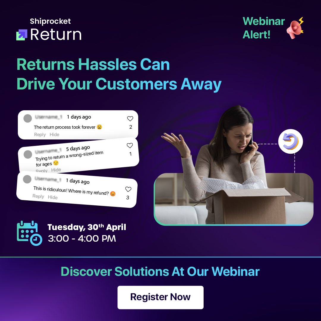 🔁 Are returns giving your customers headaches? 😩 Poor returns experiences kill satisfaction. Stop the frustration! Learn how to master returns for happier customers and faster growth, at our webinar on 30th April. Register now: lnkd.in/gjxskdnG #returnshipments