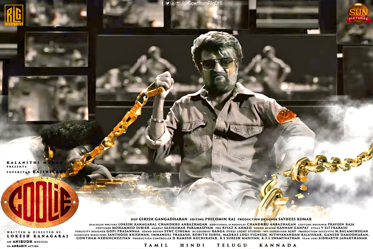 My Design Work #GowthamRlg #RLGcreation Our Superstar #Rajinikanth in #Coolie The Movie Fan Made Poster ! ⌚️🌟☄️

youtu.be/OB-KUgmRxjw

@rajinikanth @Dir_Lokesh @anirudhofficial @anbariv @girishganges @philoedit @ArtSathees @Dir_Chandhru @PraveenRaja_Off