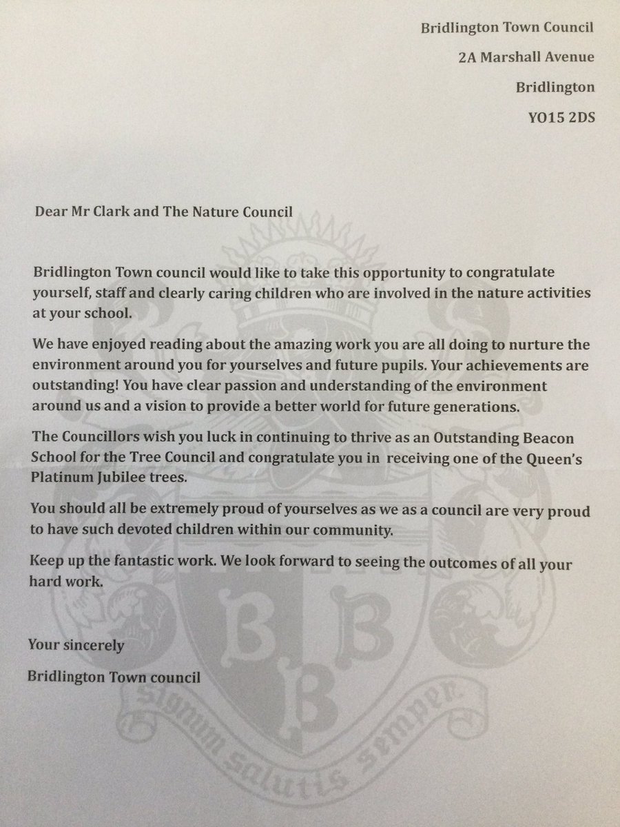 Thank you so much @bridtowncouncil for your lovely letter which arrived today. The Nature Council will meet again this week - this inspiring letter will be the top of our agenda: the pupils will be very proud. @TheTreeCouncil @RHSSchools @YorksWildlife #ForceForNature #TeamWilder