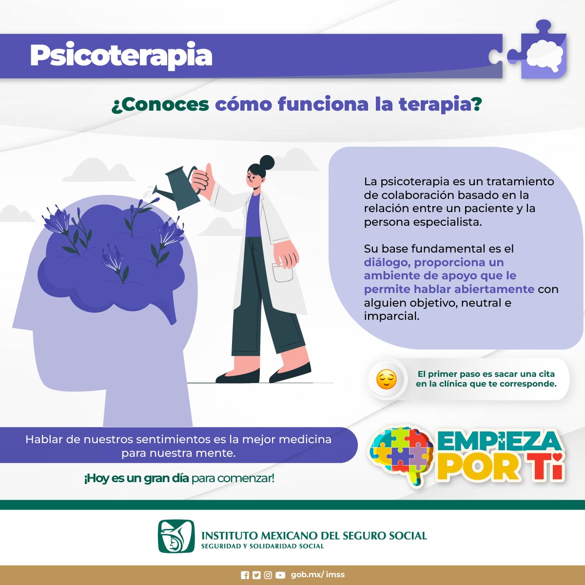 Todos necesitamos un espacio seguro para expresarnos. La terapia puede ser ese lugar donde encuentres claridad y paz. En Salud Mental… #EmpiezaPorTi