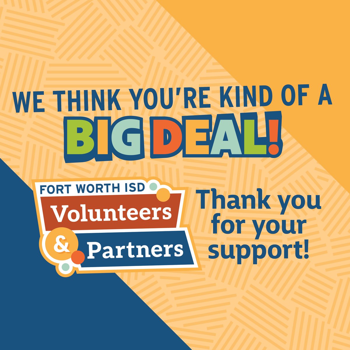This Partner and Volunteer Appreciation Week, we're sending a huge THANK YOU to all the incredible partners and volunteers of Fort Worth ISD! 🎉 Your dedication and enthusiasm inspire us every day. Thanks for being our community heroes! #OneFWISD