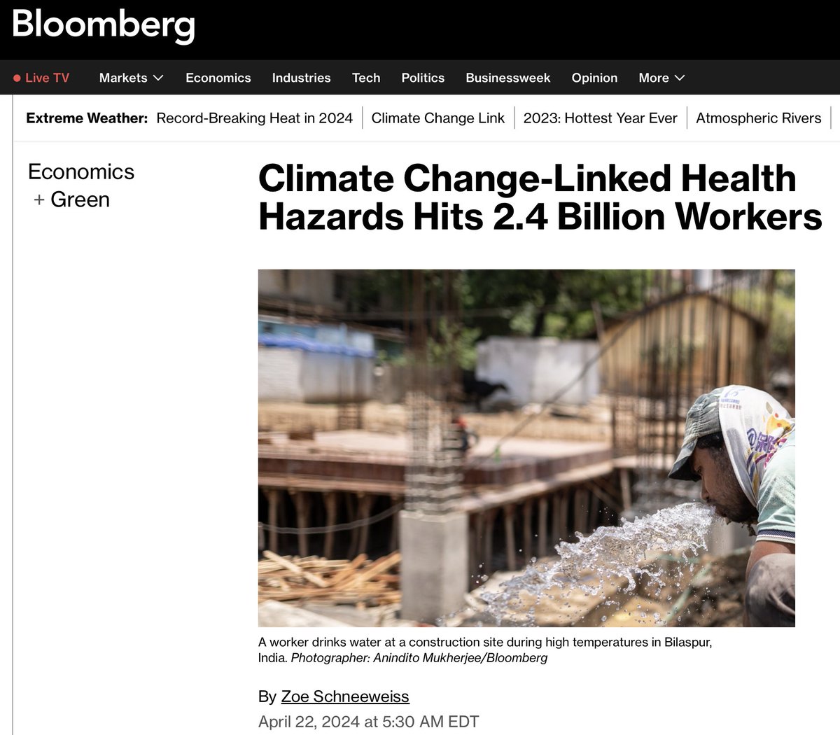 There is no such thing as a 'climate change-related health hazard' because weather is not climate. bloomberg.com/news/articles/…