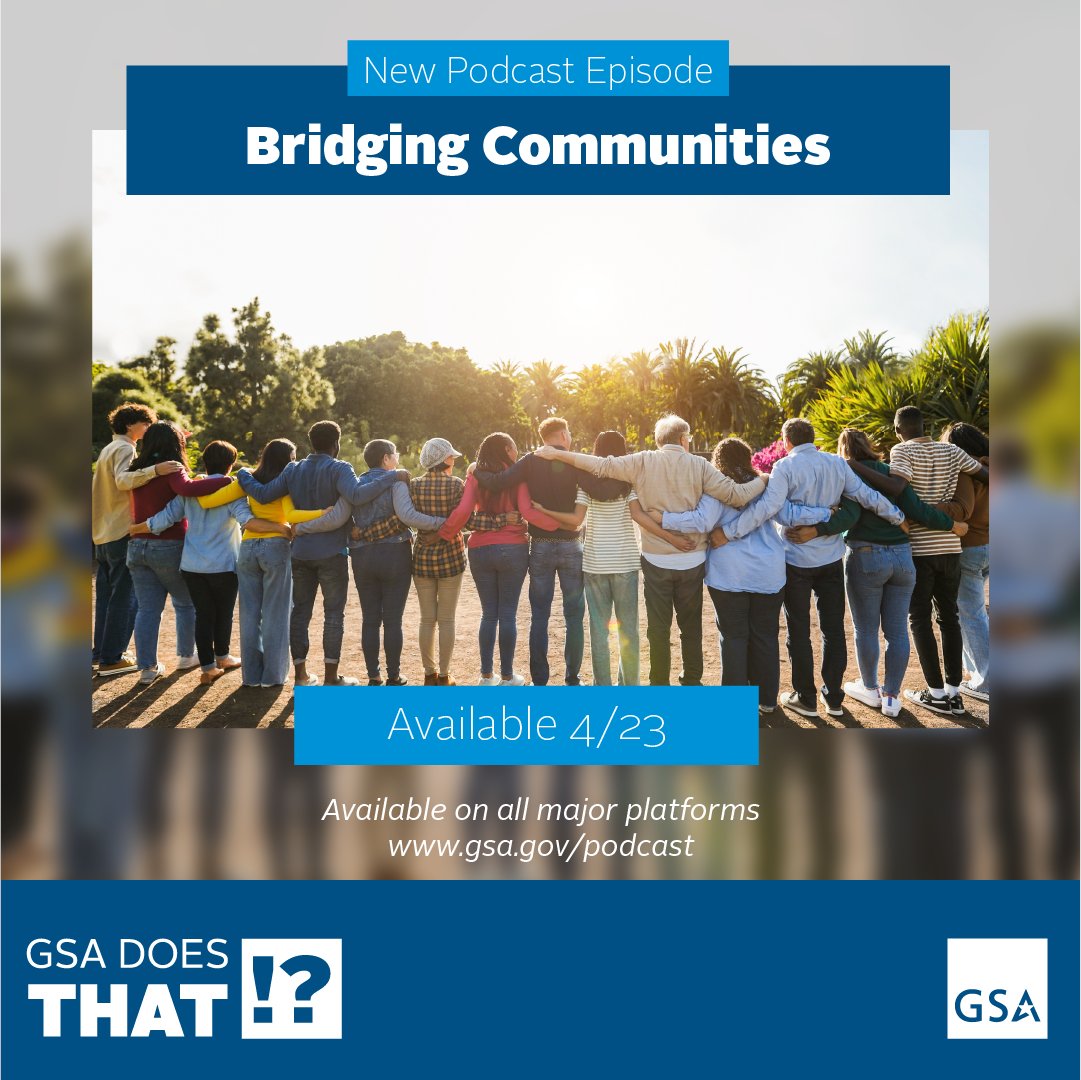 🎧 Ready to learn how @USGSA connects federal aspirations with community needs? Tune in tomorrow to our #NewEpisode of #GSADoesThat #Podcast to hear all about it.