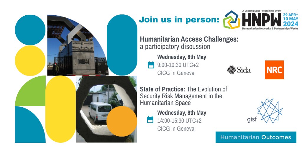 Our sessions at HNPW Geneva are just one week away. Visit us on May 8th as we discuss humanitarian access and SRM with @NRC_Norway , @Sida , and @gisf_ngo in two participatory discussions. Register for HNPW here - vosocc.unocha.org/Report.aspx?pa…