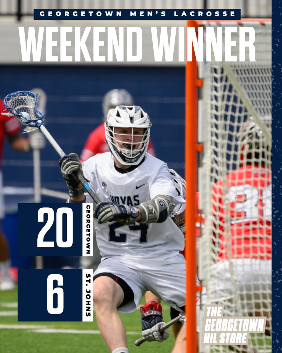 ⚠️WEEKEND WINNER⚠️ Georgetown Men’s Lacrosse closes out their at home games with a win against St. John’s! Shop the locker room now before the start of the @BIGEAST tournament! nil.store/products/georg…