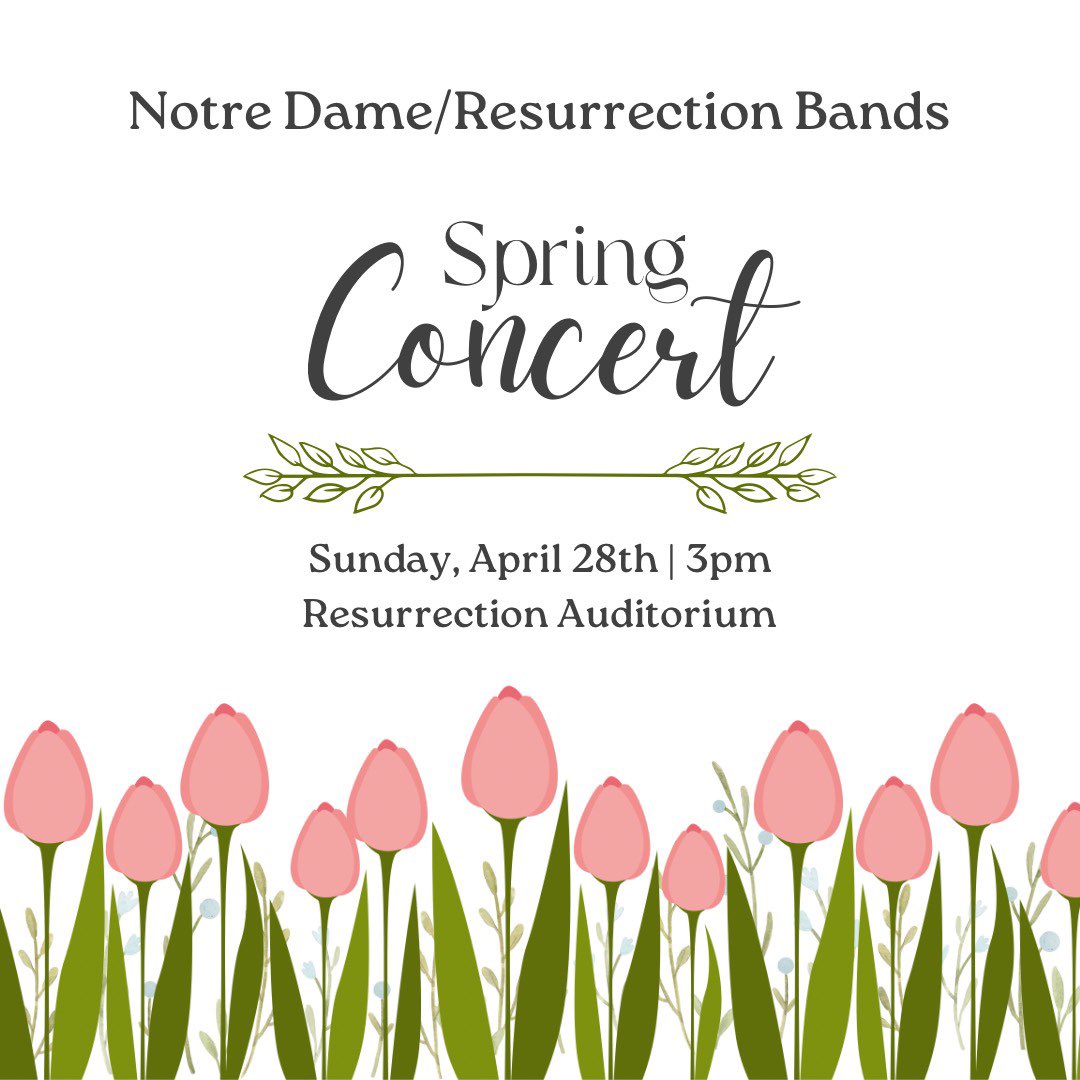 Join the @ndresbands at their Spring Concert on Sunday, April 28th at 3pm at @ResurrectionHS !