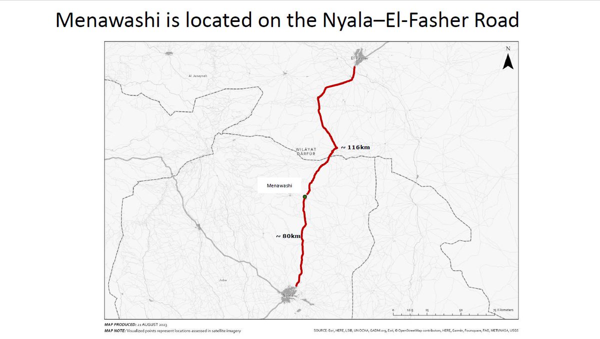 Status Update: @HRL_YaleSPH finds key SAF strategic outpost in Menawashi between Nyala + El-Fasher has been likely vacated by SAF Any potential RSF approach to El-Fasher from Nyala is largely undefended medicine.yale.edu/lab/khoshnood/…