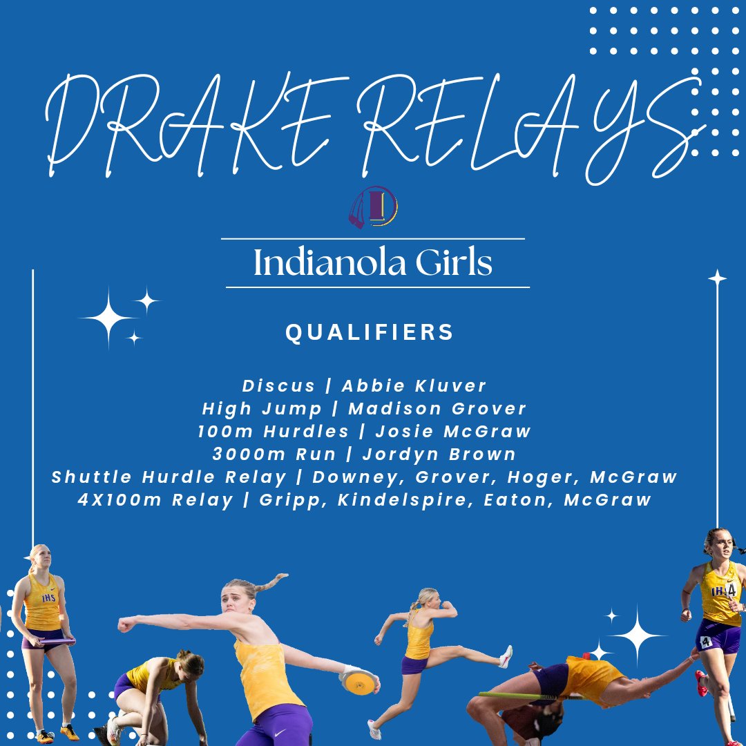Indianola Girls XC/TF (@indygirlsxctf) on Twitter photo It's <a href="/DrakeRelays/">Drake Relays</a> week!!
Very proud of our qualifiers and can't wait to see them to compete on the Blue Oval on Thursday, Friday, and Saturday! 💙
See godrakebulldogs.com/sports/2015/11… for more information!
#blueovalattitude It's <a href="/DrakeRelays/">Drake Relays</a> week!!
Very proud of our qualifiers and can't wait to see them to compete on the Blue Oval on Thursday, Friday, and Saturday! 💙
See godrakebulldogs.com/sports/2015/11… for more information!
#blueovalattitude