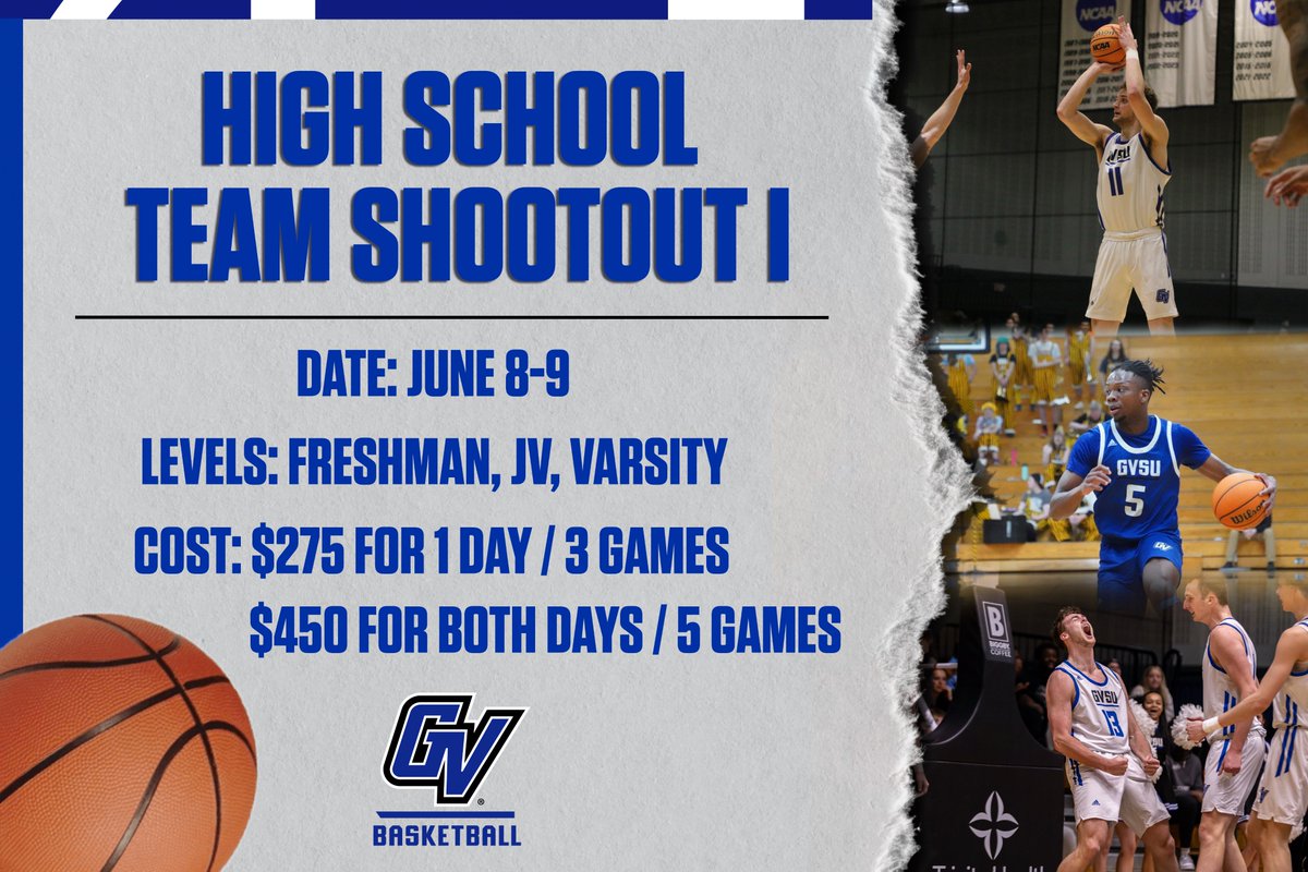 Our High School Team Shootout I camp is open! Sign up your team today at the link below ⤵️ Register: grandvalleystatembbcamps.com #AnchorUp | #LetsGetThisWork