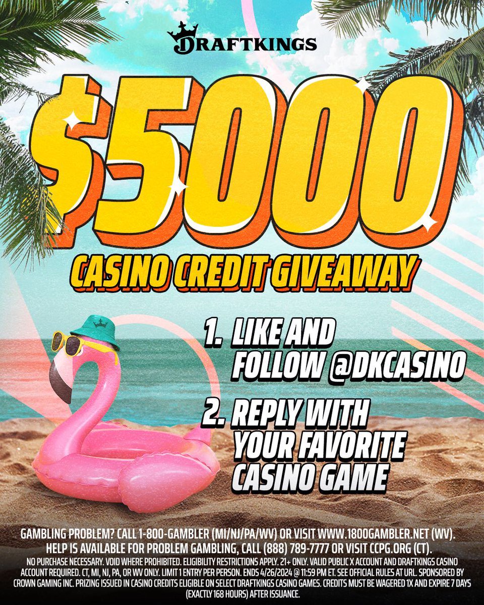 ANOTHA ONE! 🚨 In honor of Spring Break Rewind, we are giving away ANOTHER $5,000 in Casino Credits! 🌴 1. Like & Follow @DKCasino 2. Reply with your favorite casino game Rules ➡️ dkng.co/3xJThDX