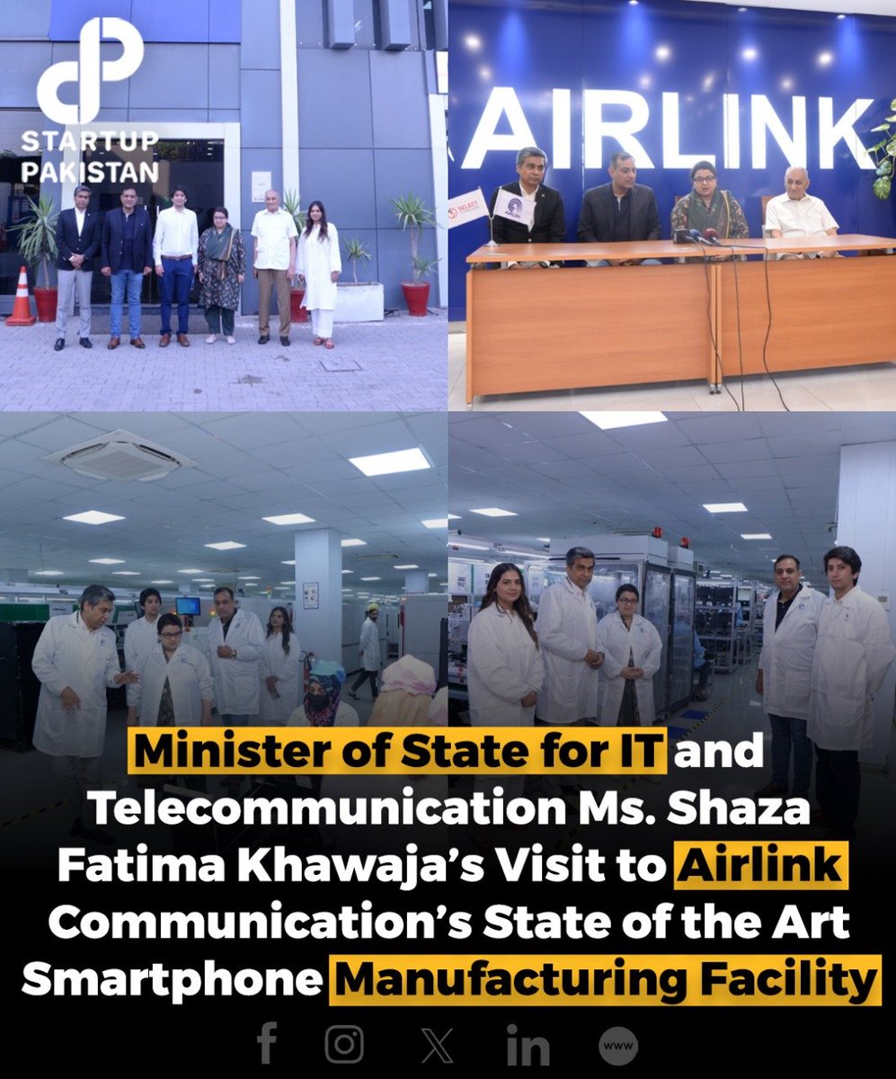 Airlink Communication Ltd, one of largest manufacturers, distributors and retailers of Pakistan, was honored to welcome distinguished presence of Minister of state for IT & Telecommunication, Ms. Shaza Fatima Khawaja Read More: startuppakistan.com.pk/minister-of-st… #Airlink #Smartphone #IT