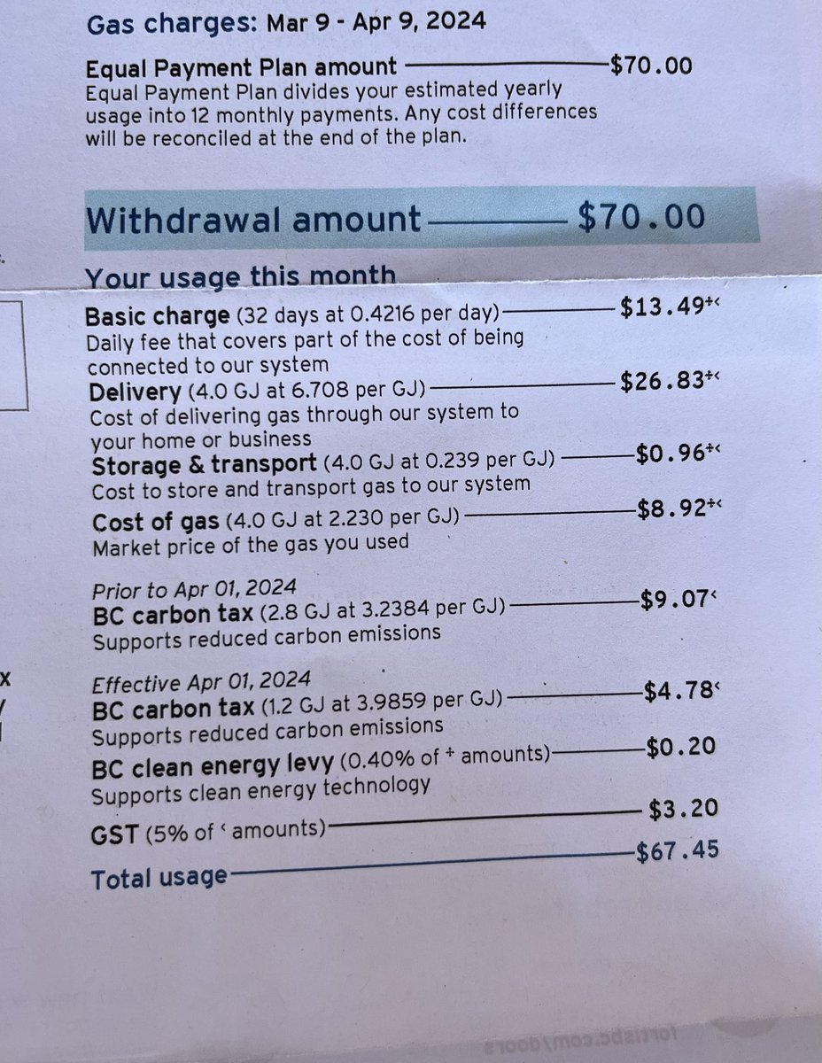 Show us your #FortisBC gas bill. My bill is $67.45 and over $17 of that is tax. About $14 of that tax is #BCCarbonTax. The #BCNDP must GO! #AxeTheTax