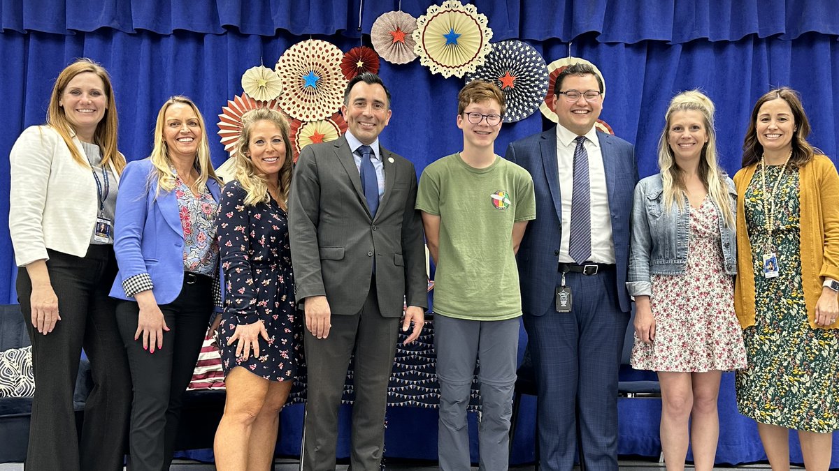 U.S. Attorney Martin Estrada and AUSA Brandon E. Martinez-Jones last week visited Valley View Middle School (VVMS) in Simi Valley, California, to meet with VVMS 8th grader Sheldon Young, his teacher, Stasie Page Benghiat, and others to discuss a career in federal law enforcement.