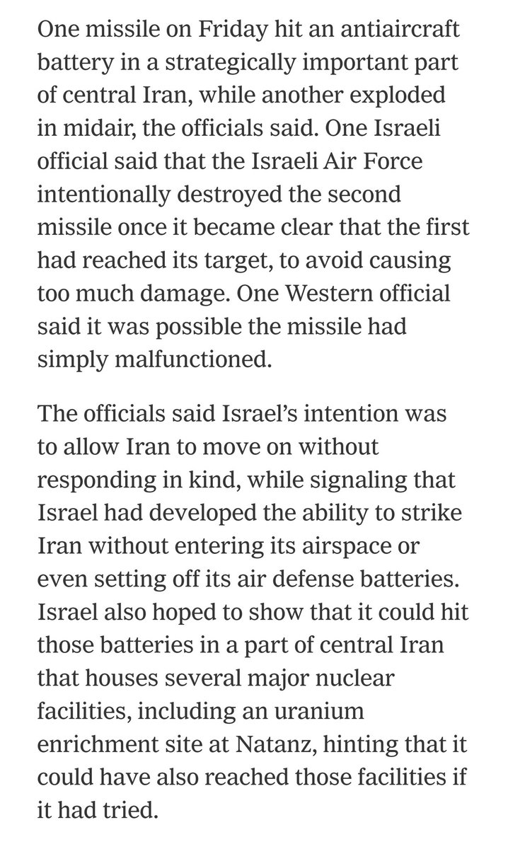 So, according to NYT citing Israeli officials, Israeli Fighter's fired 3 ALBM + quadcopters. Quadcopter were sent to 'confused' Iranian A/D while the ALBM were sent towards anti aircraft battery. 
1 missile hit, 1 malfunctioned, and another was intentionally blown up mid air