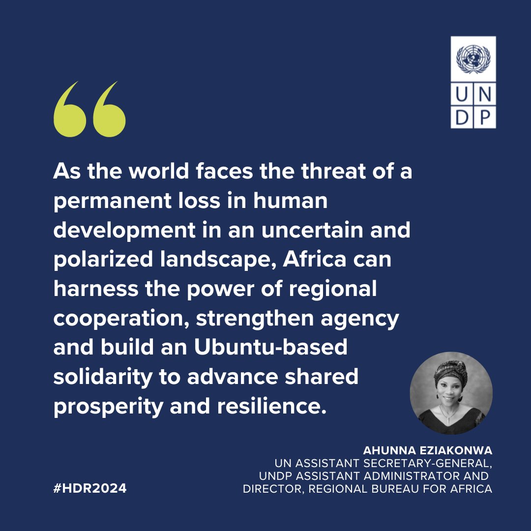 'Africa can harness the power of regional cooperation, strengthen agency & build Ubuntu-based solidarity to advance shared prosperity and resilience.' 💬 @ahunnaeziakonwa at the Africa launch of #HDR2024, in the margins of the 10th #ARFSD