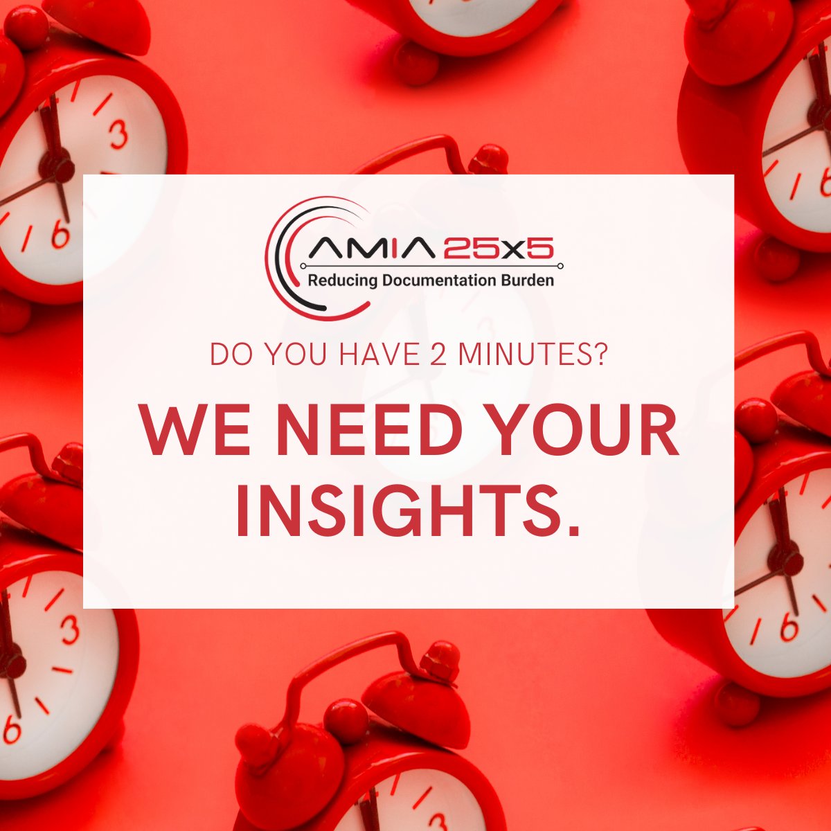 Are you tired of being weighed down by documentation demands? 📑 You're not alone! Take just 2 minutes to complete the TrendBurden Pulse Survey by the AMIA 25x5 Task Force. hubs.ly/Q02tH1Nc0 Your insights will fuel strategies to alleviate this burden.