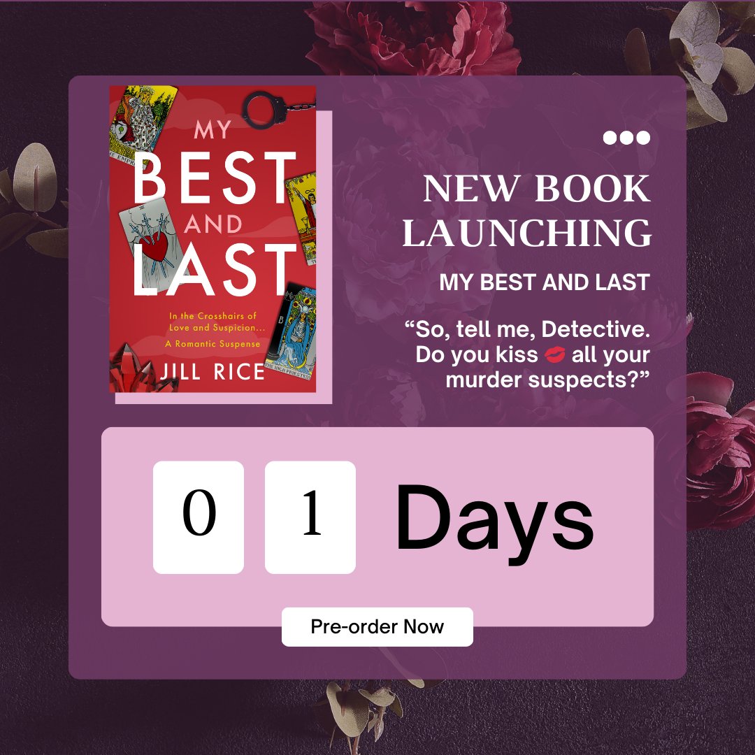 TOMORROW!
Find out if Cal can prove her innocence and get the detective she has undeniable attraction to, to believe her!

Pre-order here: wbp.bz/mbalWBP

#MyBestandLast #JillRice #Romance #Suspense #WildBluePress #IAN1 #TYB #authornetwork #iartg #BMRTG #SNRTG