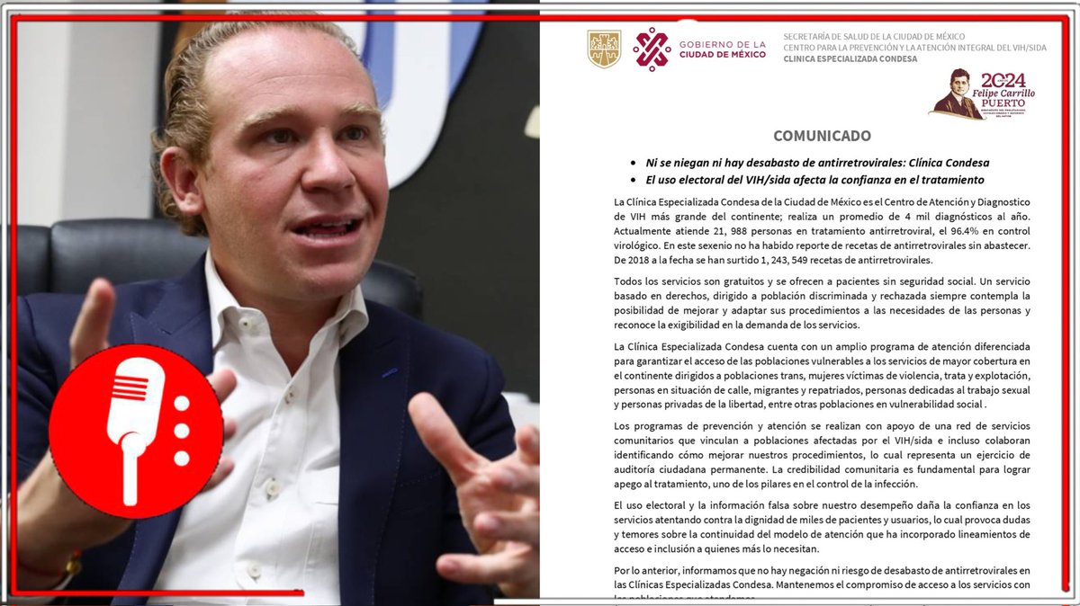 🔴 #ÚltimaHora⚡| No al uso electorero del VIH/sida: La Clínica Condesa desmiente a @STaboadaMx y aclara que ni se niega ni hay desabasto de antirretrovirales; piden que no se atente contra la dignidad de los pacientes y usuarios. bit.ly/3weg4Hv