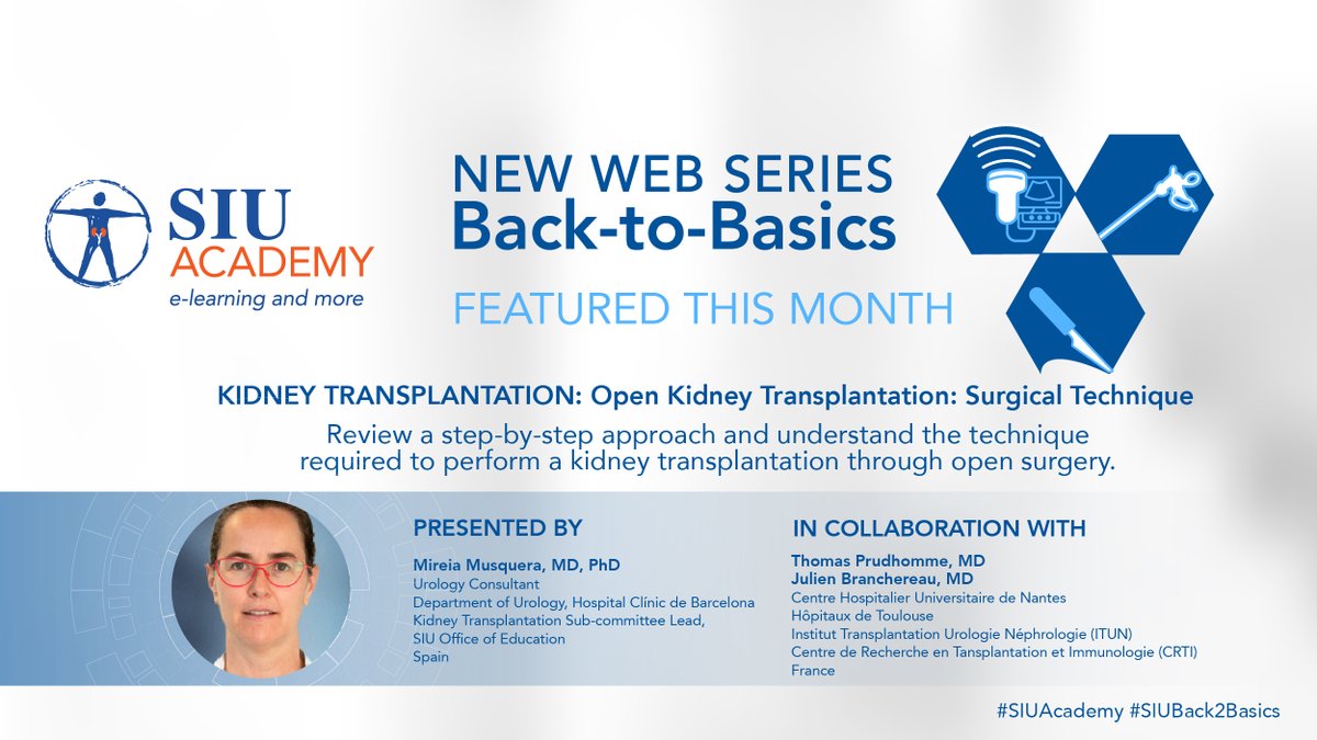 🎞 NEW CONTENT on #SIUAcademy. Watch the April 2024 #BackToBasics featured video on "Open Kidney Transplantation: Surgical Technique" by Dr. Mireia Musquera in collaboration with Drs Thomas Prudhomme and Julien Branchereau.  
📽 bit.ly/4aLX3e2 
<a href="/BranchereauJu/">Julien Branchereau,MD,PhD</a>