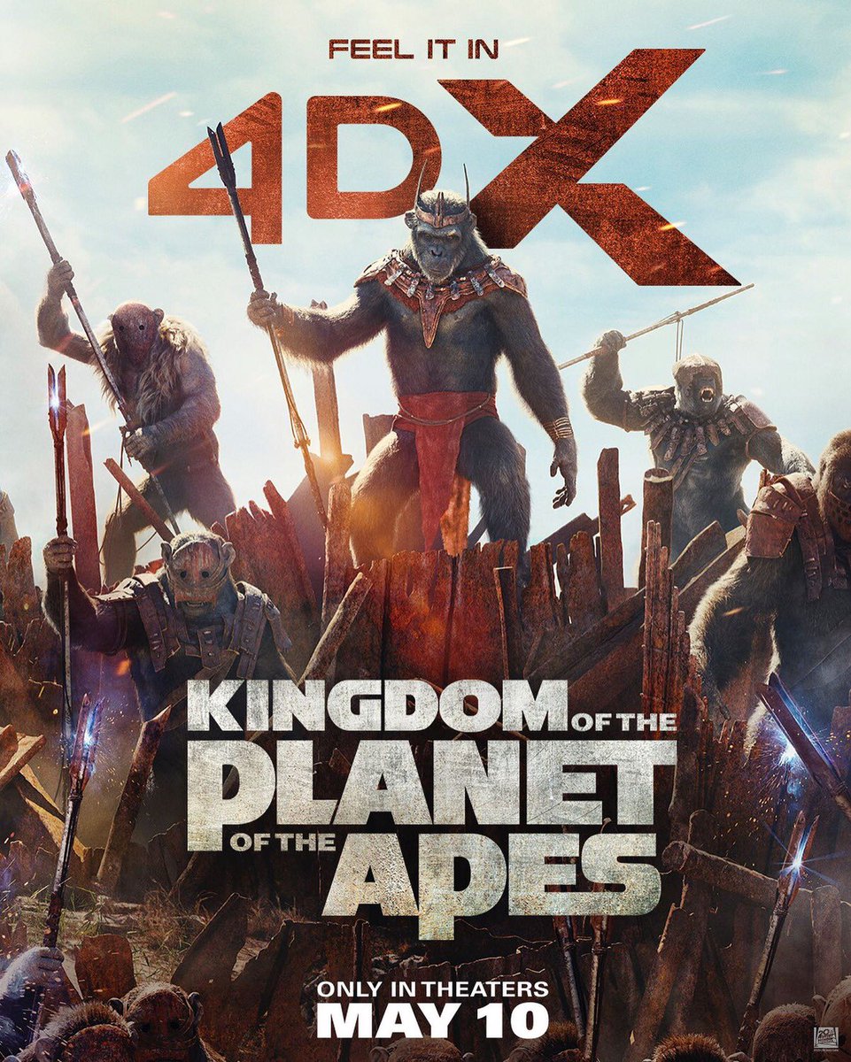 Kingdom Of The Planet Of The Apes 4DX poster. #TheActionReturns #TheHorrorReturns #THRPodcastNetwork #Action #ActionMovies #ActionFilms #ActionTelevision #ActionSeries #ActionMoviePodcast #KingdomOfThePlanetOfTheApes #WesBall #20thCenturyStudios