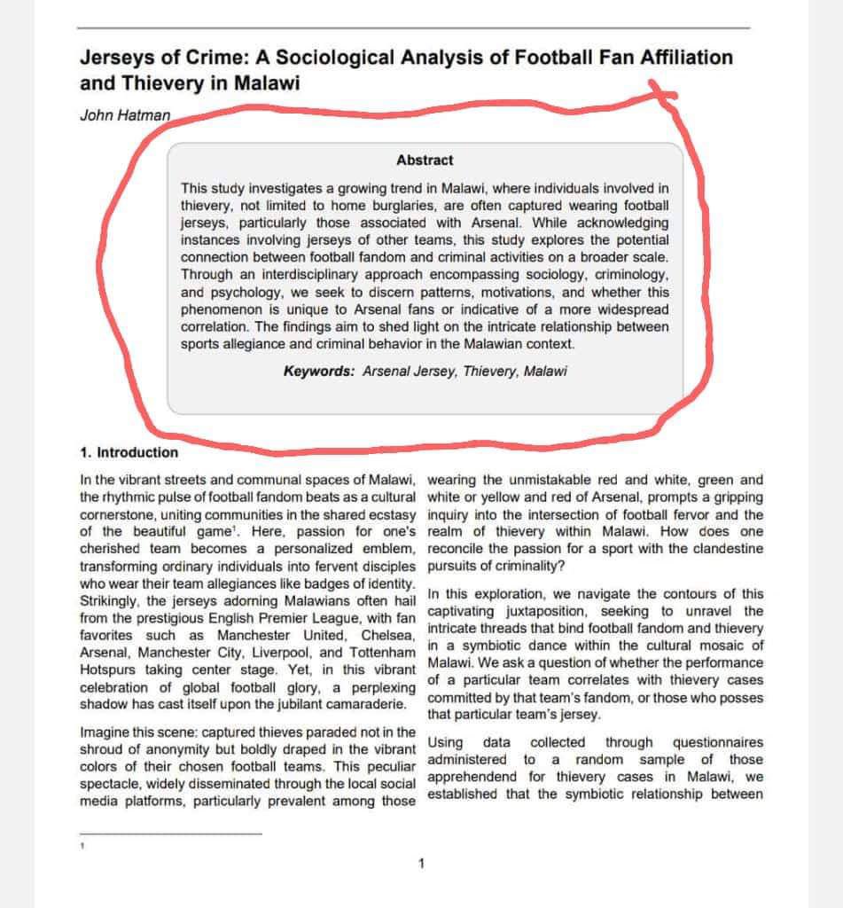 The relationship between Arsenal fans and thuggery is now a scientific area of study in Malawi. Kiburi FC, gather around.