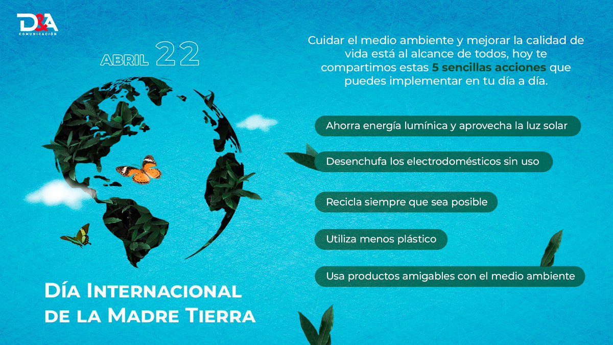 El Día de la Madre Tierra es un día para recordarnos que nuestro planeta es la única casa que tenemos para vivir y es urgente que realicemos cambios en nuestros hábitos para restaurar nuestros ecosistemas.
#DiaDeLaMadreTierra🌎