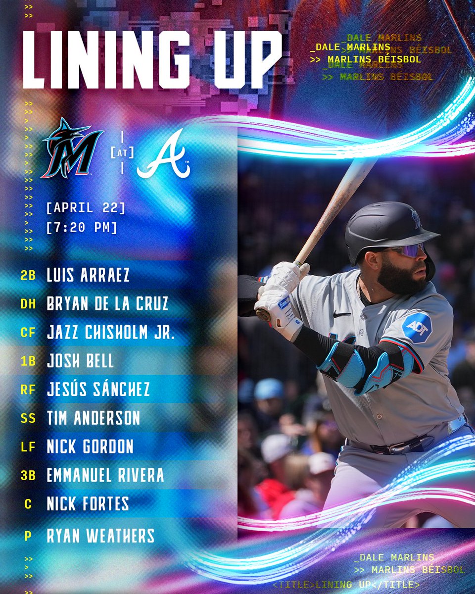 Atlanta. 📺:@BallySportsFL, @BallyMarlins 👂:@MarlinsRadio, @FoxSports940 ⏰: 7:20PM ET #MarlinsBeisbol