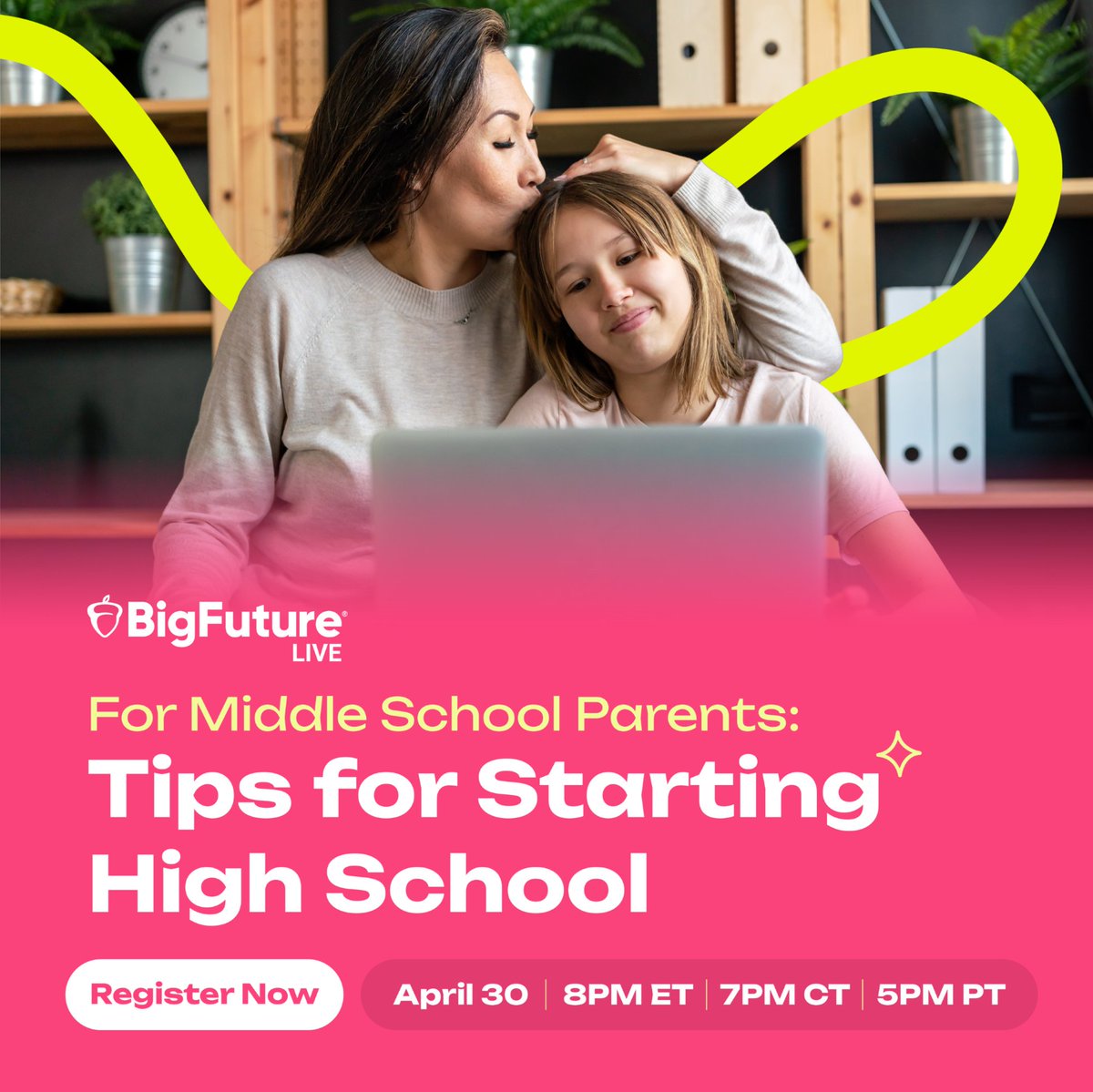 Starting high school can be a big transition for your teen. Let BigFuture be your guide to set them up for success! Join us for our live event, “For Middle School Parents: Tips for Starting High School,” on April 30. Get the insights you need! Register now bigfuture.collegeboard.org/dates/middle-s…