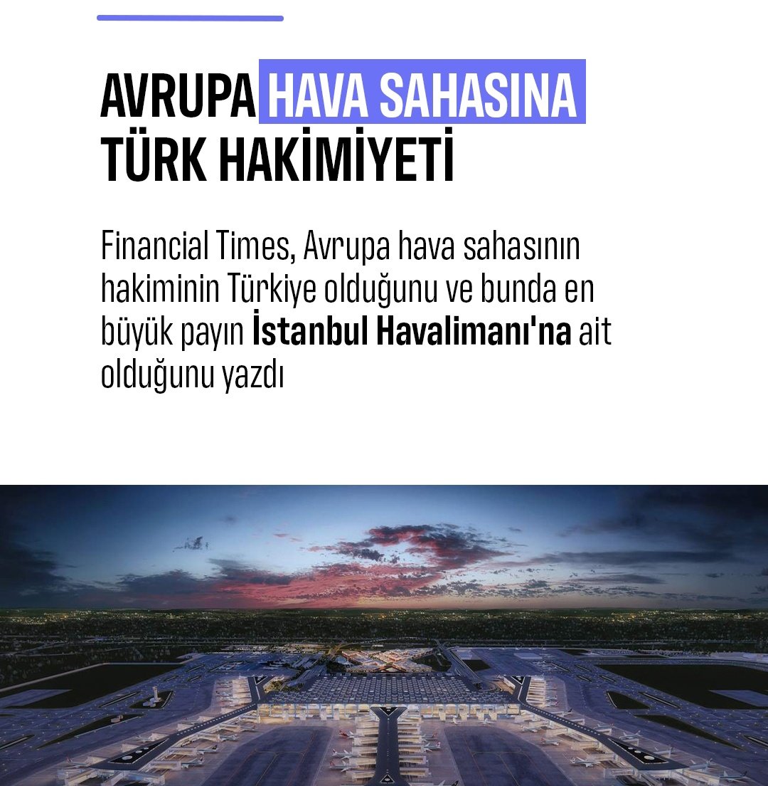 Dünyanın en itibarlı ekonomi dergilerinden Financial Times, Avrupa hava sahasına Türkiye'nin hakim olduğu yazıldı. Bunun en büyük payı ise İstanbul Havalimanı olarak gösterildi #ekonomi #uçak #havalimanı #istanbul #thy #ajet #pegasus #havayolu #avrupa #istanbulhavalimanı #haber