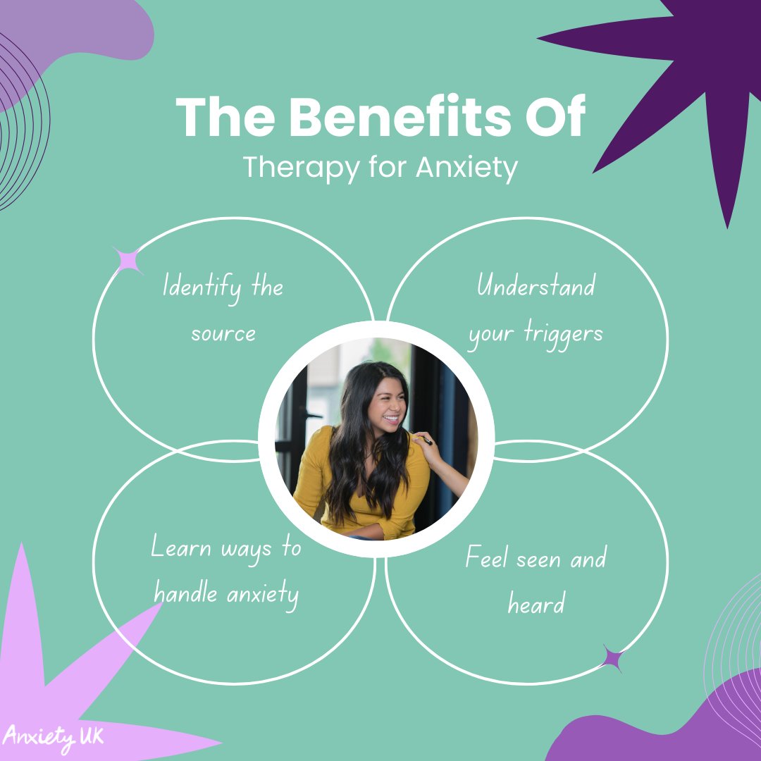 AnxietyUK's tweet photo. There are many benefits for individuals with anxiety. Such as:
✨Identifying the cause of anxiety
✨Understanding triggers (e.g. sugar) for anxiety
✨Learning to better handle anxiety
See here to get access to therapy:
https://t.co/Zj4gi8ND3l
#benefitsoftherapy https://t.co/zKAfq89rlr