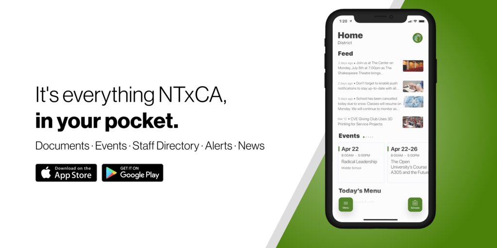 Stay up to date with the latest student stories, events, and news updates. It's everything NTxCA, in your pocket. If you haven't already, download the app!
Download for Android bit.ly/3QaqVXw
Download for iPhone apple.co/3zMCkY8
