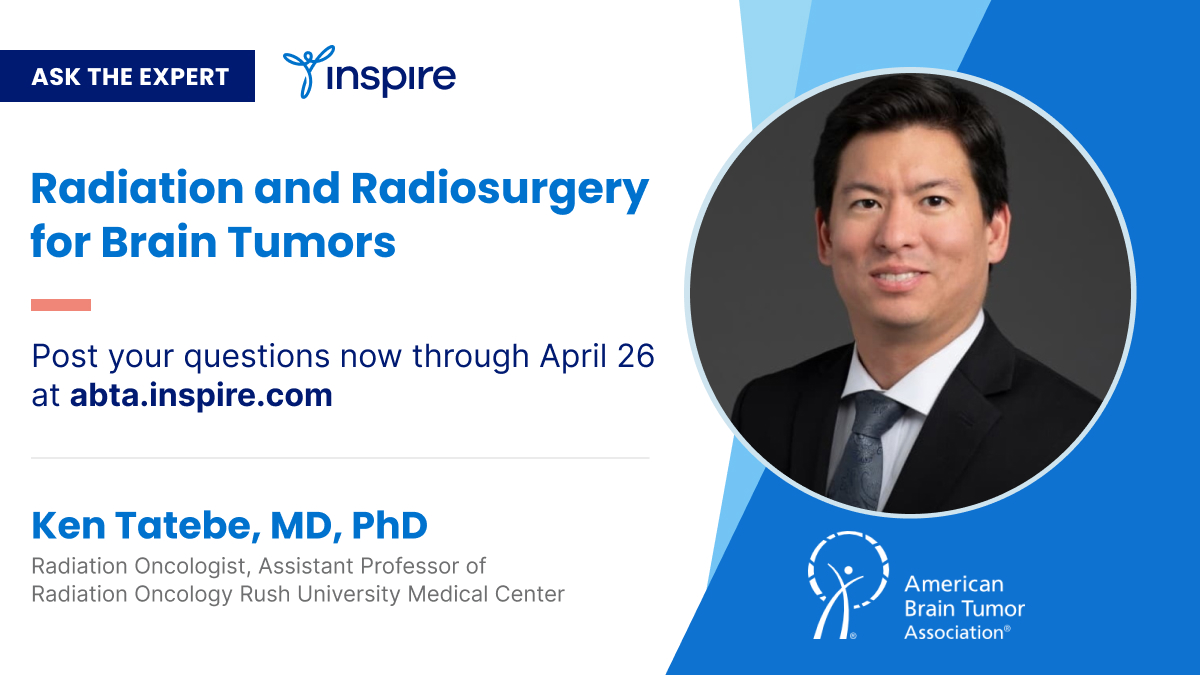 Join us now through April 26th for our Ask the Expert session featuring Ken Tatebe from Rush University. All week long, get answers to your questions about radiation options, advancements, and potential side effects. Learn more: bit.ly/ABTAConnections @RushRadOnc @KenTatebe