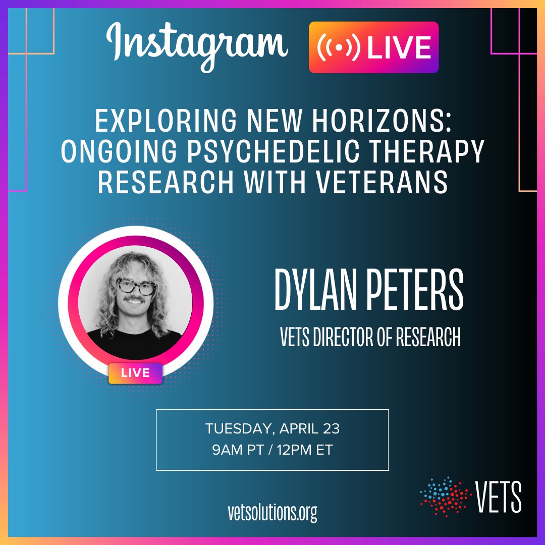 Tune into VETS IG Live tomorrow (4/23) with VETS Director of Research, Dylan Peters! Join us at 9AM PT / 12PM ET! Have any questions? Leave them in the comments or DM us! instagram.com/veteransolutio…