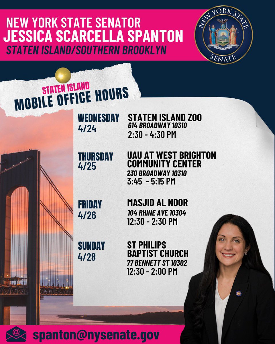 Check out this week’s mobile office schedule for Staten Island & Southern Brooklyn!