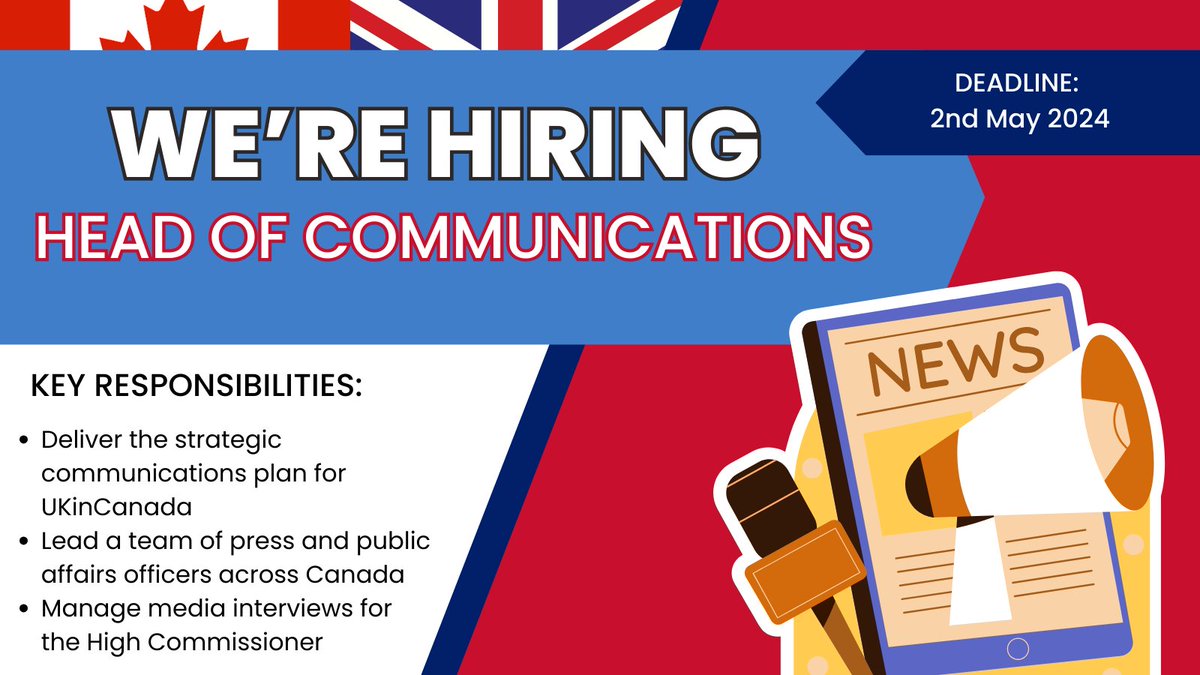 📢JOB ALERT 🚨 Fantastic opportunity to lead our communications at the British High Commission. 🇬🇧 If you've got the skills to craft compelling narratives, captivate audiences and cultivate media connections, we want to hear from 🫵 APPLY NOW: fcdo.tal.net/vx/lang-en-GB/…