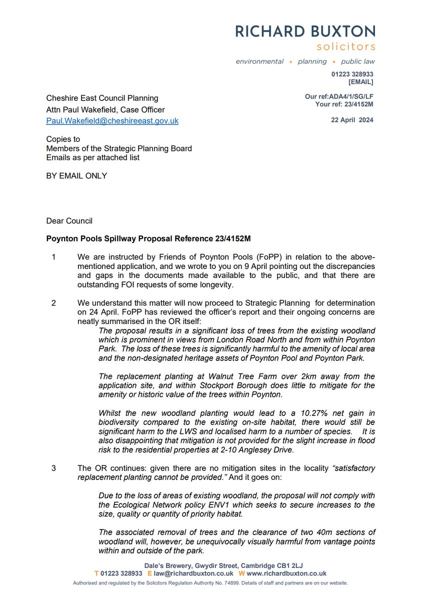 PoyntonPool's tweet photo. ANOTHER LEGAL LETTER HAS BEEN SENT
Our lawyers have sent this letter to each member of the Cheshire East Council Strategic Planning Board, Paul Wakefield &amp; Rob Polkinghorne. The letter asks for the Poynton Pool planning application to be removed from Wednesday's SPB meeting https://t.co/kbtS7rrFfz