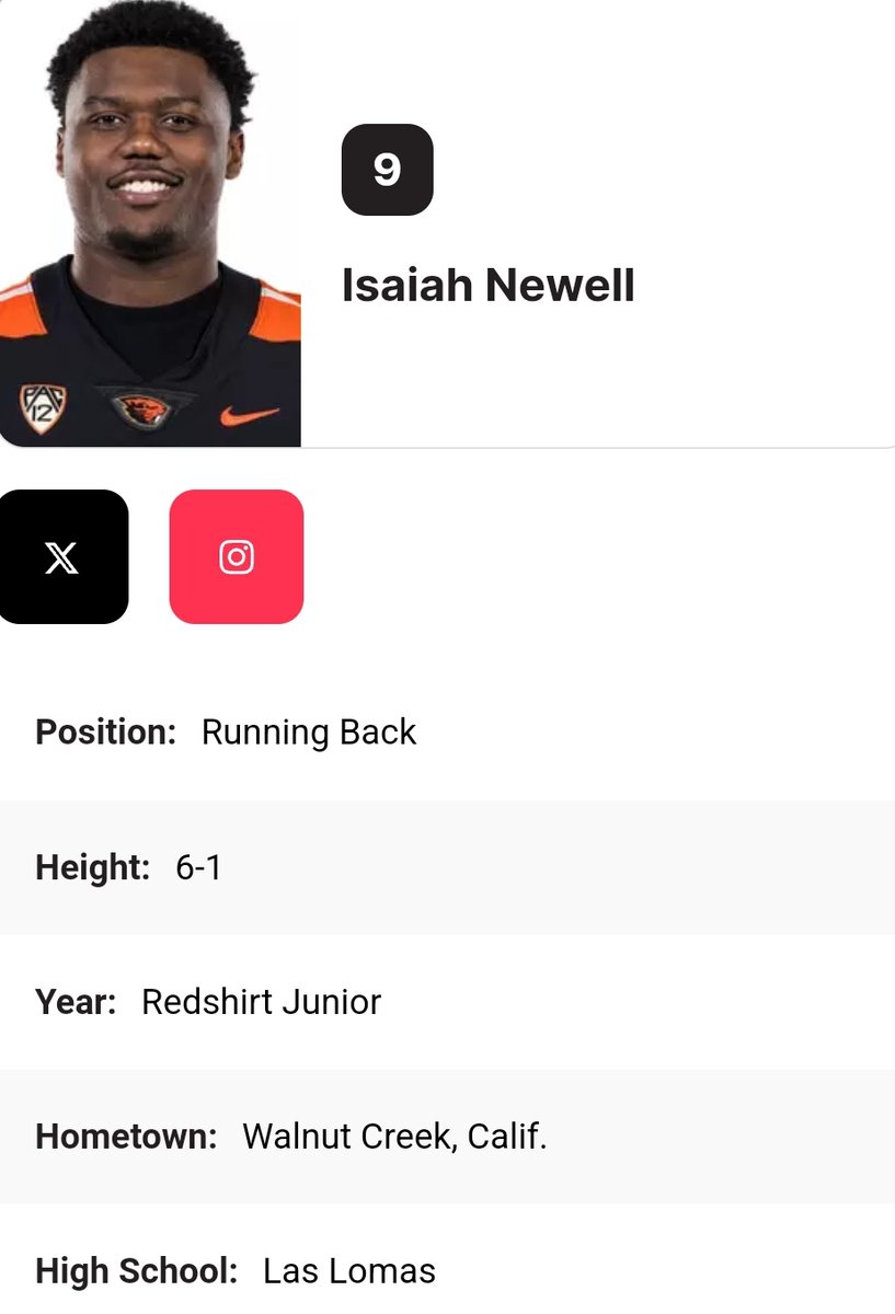Oregon State RB Isaiah Newell entered the transfer portal; he played in 21 games during his time with the Beavers @IsaiahNewell0