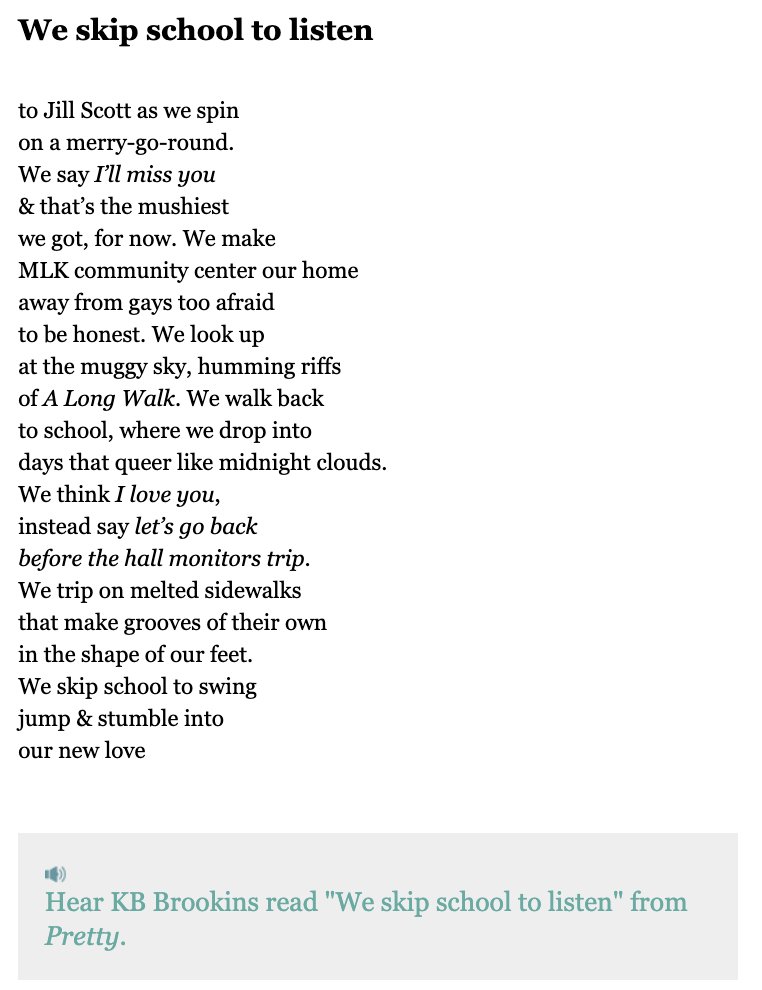 unbeknownst to be until hours ago, a poem by me (that will be in PRETTY) was shared in @AAKnopf 's newsletter this morning! read, & here me read it, here. aaknopf.tumblr.com/tagged/Brookin…