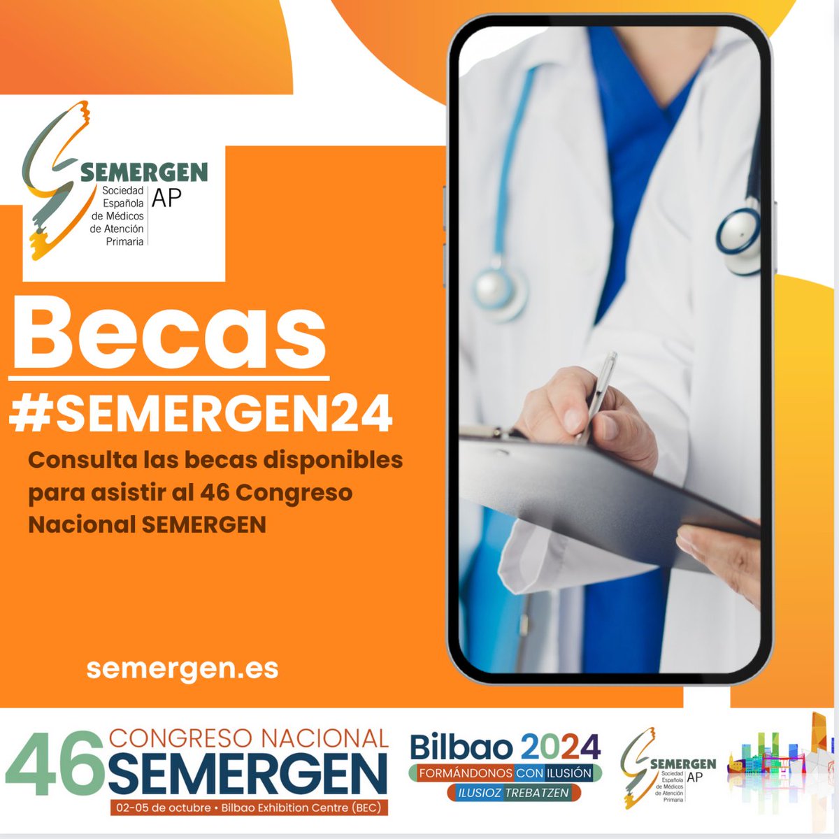 🎓150 becas para Residentes socios de SEMERGEN que presenten Comunicaciones de trabajos originales y/o comunicaciones de proyectos de investigación en el 46 Congreso #SEMERGEN24 📅Sólo hasta 29 de mayo de 2024 i.mtr.cool/cyukddqzis