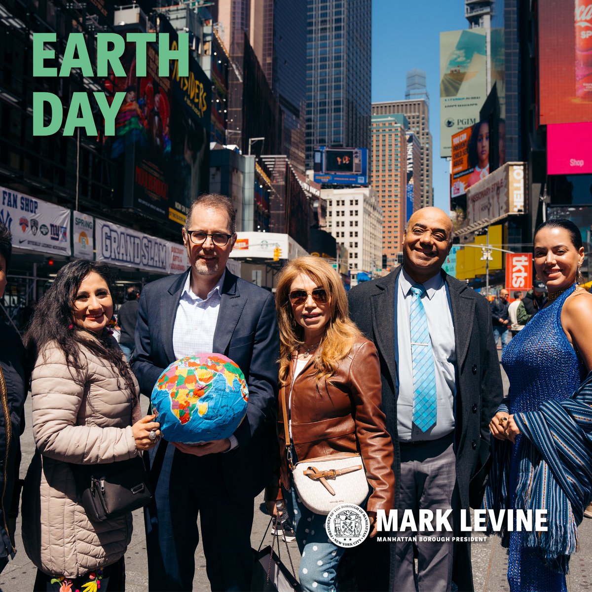 Happy Earth Day to all! 🌎 BP Levine celebrated Earth Day in Times Square, sharing news about our progress to make NYC greener, and to make the green more equitable! Remember to hug a tree today, and to care for the world around us every day - it's the only one we've got!