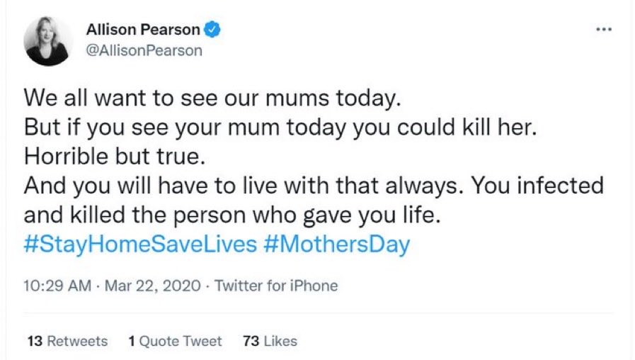 My mum passed away just after the scamdemic. Remembering this beaut from Allison Pearson. Never forget these people and the time they stole from you and your loved ones.