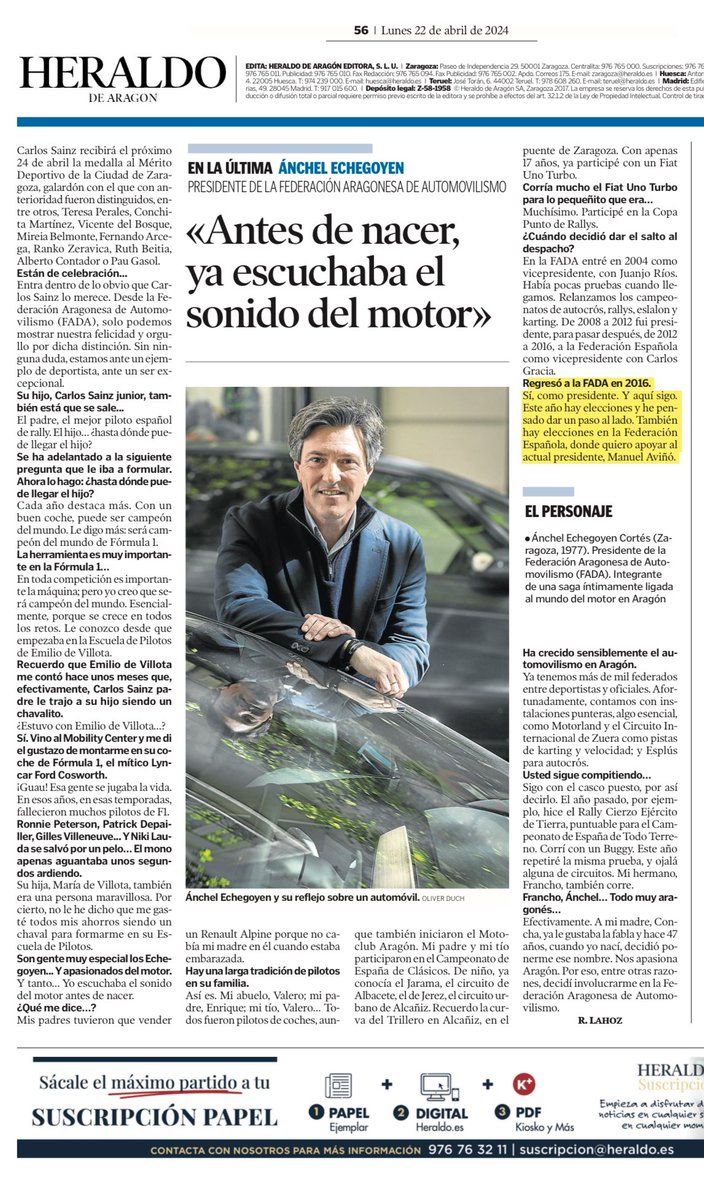 Muy agradecido al Presidente de la Federación Aragonesa de Automovilismo, D. Ánchel Echegoyen por su compromiso y apoyo al Motorsport Español 🇪🇸. 

El gran trabajo realizado en la <a href="/FadaInfo/">FADA Automovilismo</a> durante todos estos años, refleja la pasión y el esfuerzo con la que trabaja
