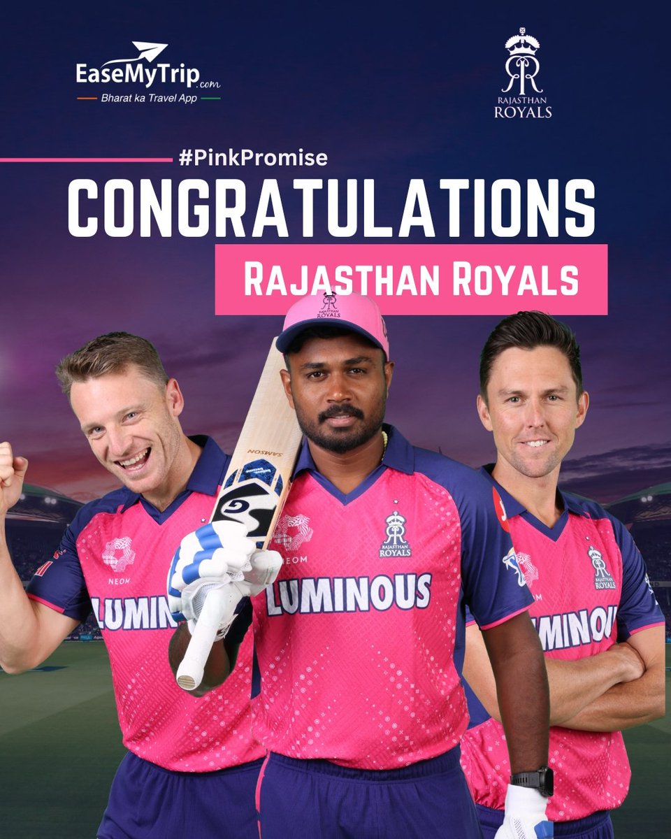 Next Destination : Lucknow #PinkPromise continued... #TeamRoyal #RoyalsFamily #HallaBol #EaseMyTrip @rajasthanroyals