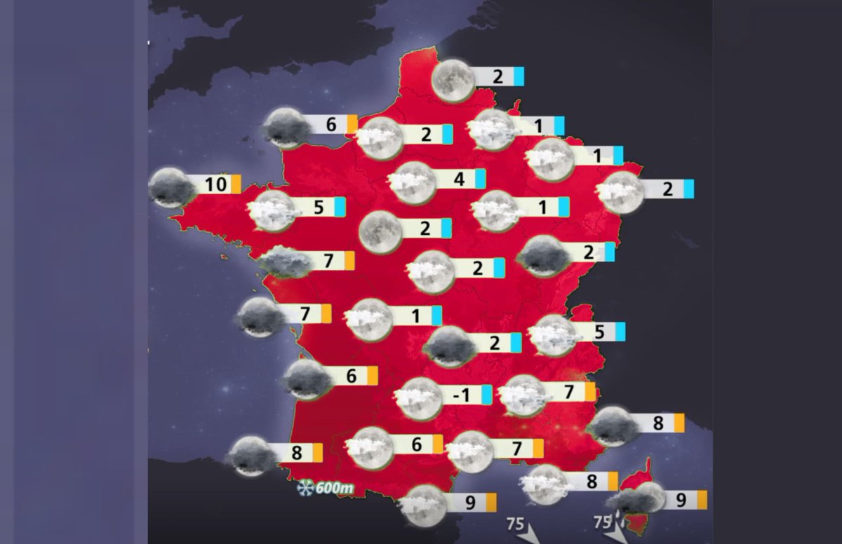 Bon exemple de dérèglement climatique: Les températures sont faibles (~2°) alors que le réchauffement est très fort (rouge!). 
Il y a urgence. Sans mesures drastiques, on est tous morts dans 6 jours.