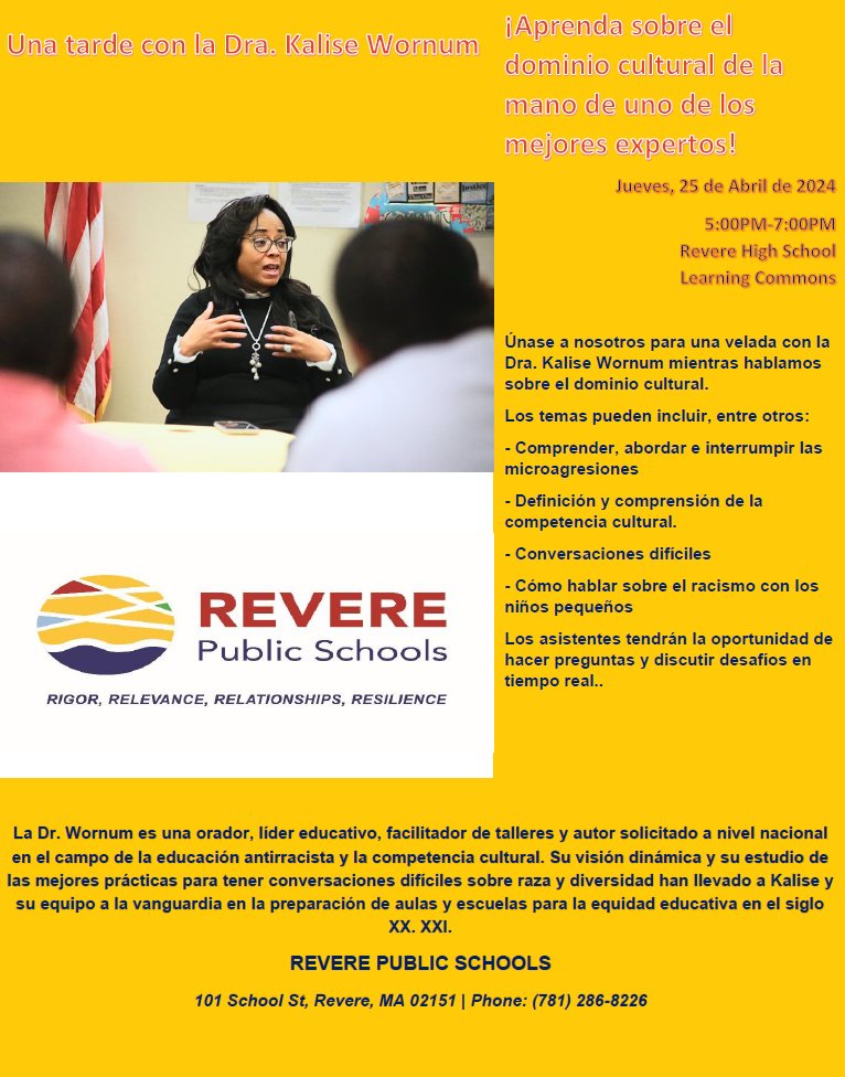 RPSCommunicates's tweet photo. Join Us This Thursday at @RReverema for an evening with Dr. Wornum and learn about Cultural Proficiency from one of the top experts!

@lourenco962 @RPS_Super @RevereAsstSuper @RPS_AsstSuper @EstaphanyRPS 

  See the flyers below
👇👇👇👇👇👇 https://t.co/NhkHgJsjk1