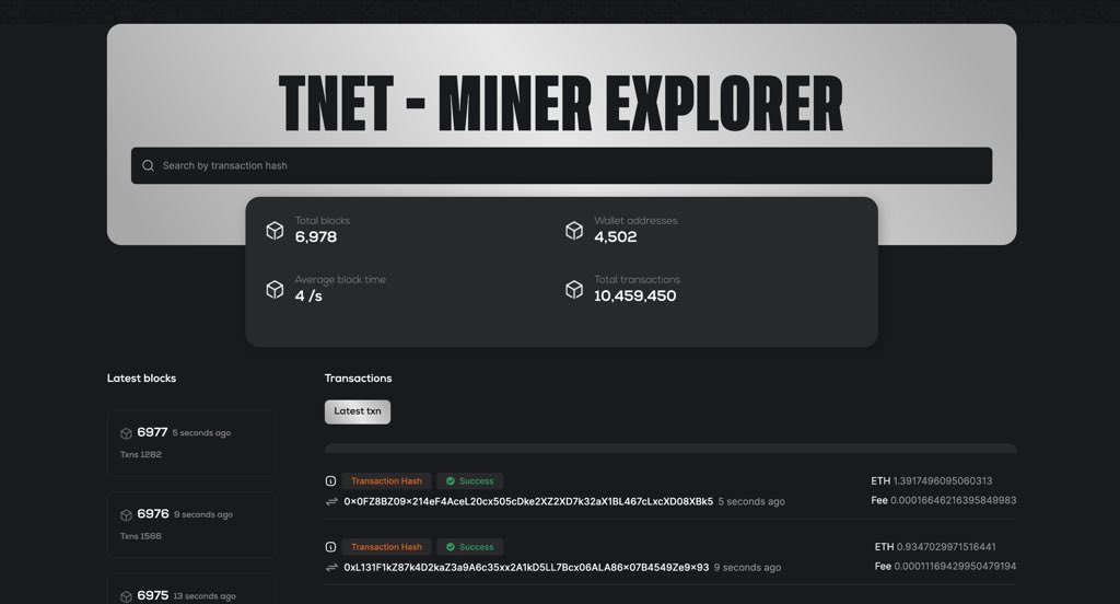 TnetNetwork's tweet photo. The $TNET Blockchain Explorer is now available! Visit the link below to track transactions, monitor network metrics, and gain real-time insights into the Tangle Network. Dive into the details today!

https://t.co/Ei4rW622Ft https://t.co/EjK75VyPxG