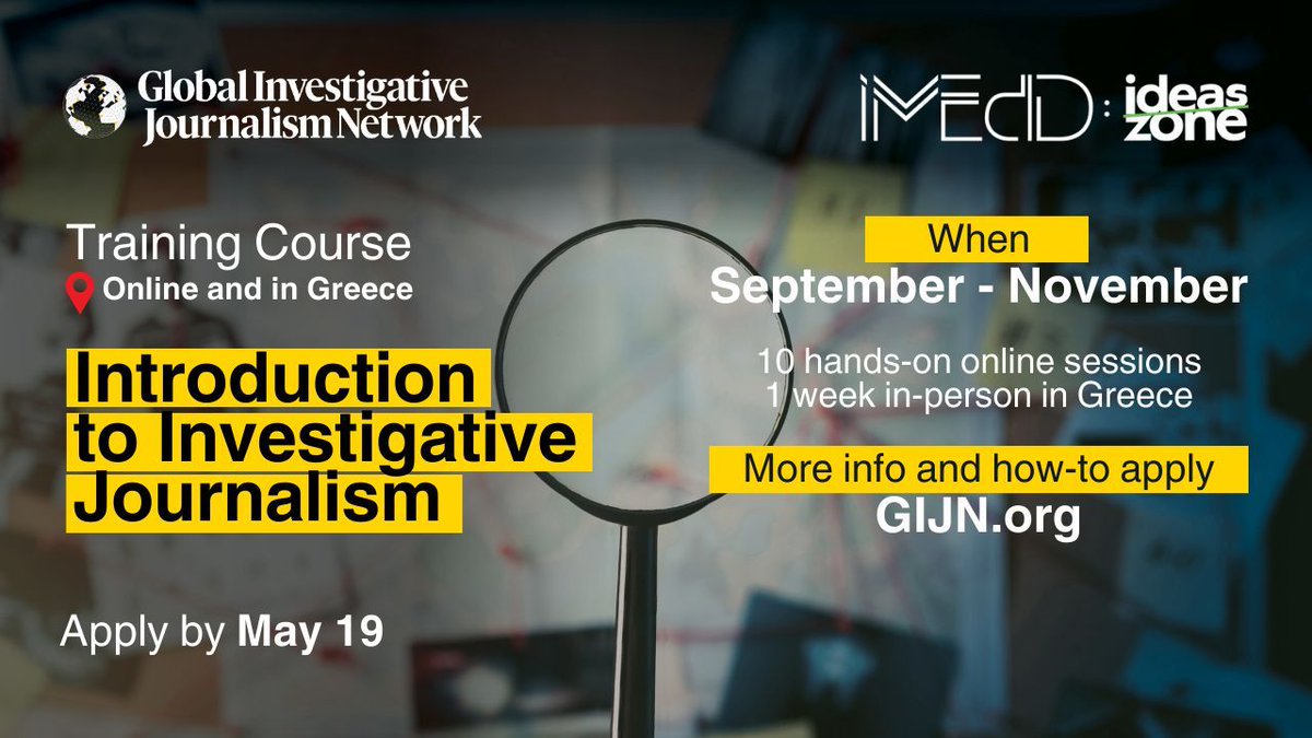 📣 Introduction to Investigative Journalism @GIJN has partnered with @iMEdD_org to create this training program, which will equip reporters globally with the skills necessary to navigate the intricacies of investigative journalism. Learn more & apply: buff.ly/49Or4cD