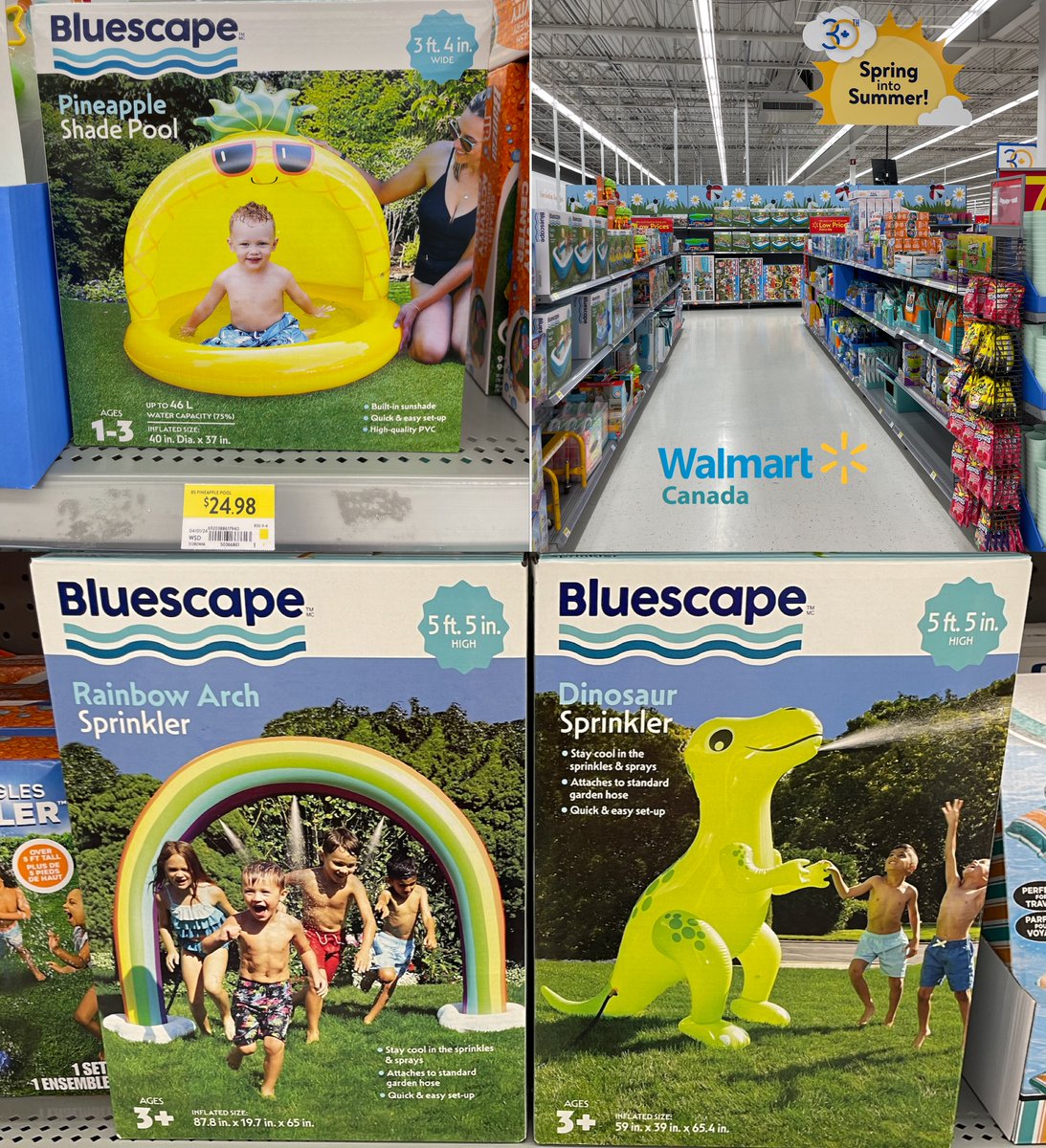 HyPoint3's tweet photo. Spring into Summer at Walmart Canada - Bluescape Pineapple Shade Pool $24.89, inflatable Rainbow Arch Sprinkler $29.98, inflatable Dinosaur Sprinkler $29.98 @walmartcanada @walmart #walmartcanada #springsummer #inflatables #outdoorfun #backyard #pools #sprinklers #Bluescape https://t.co/1o2twofTqR